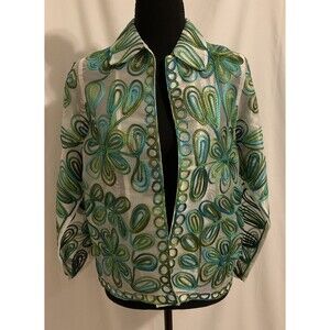 Laura Ashley Petite Small Open Soutach Jacket Womens Size PS Sheer Floral